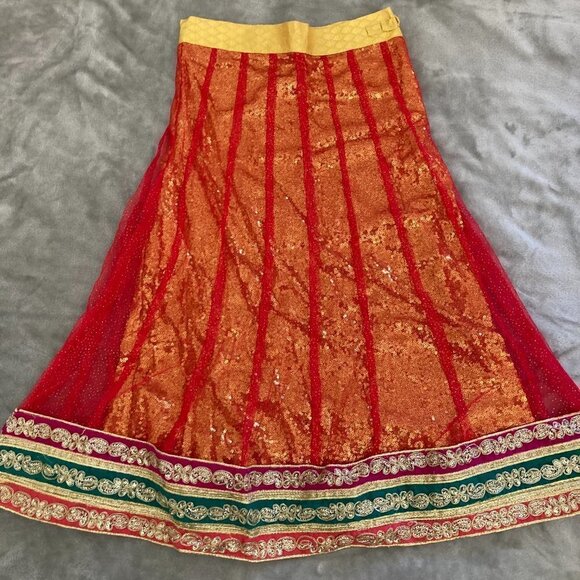Youth Indian Saree Matching Set Sleeveless Top & Long Skirt Size 26 (6/7 Girls) - Picture 8 of 13